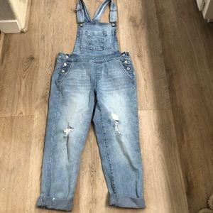Scoop brand medium washed, distressed overalls